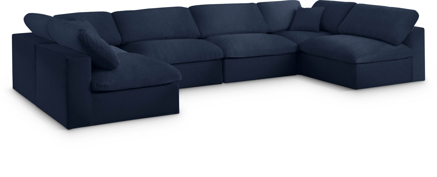 Serene Navy Linen Textured Fabric Deluxe Comfort Modular Sectional