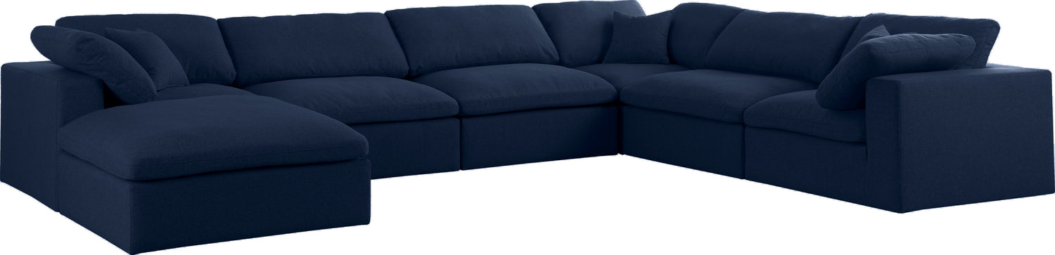 Serene Navy Linen Textured Fabric Deluxe Comfort Modular Sectional