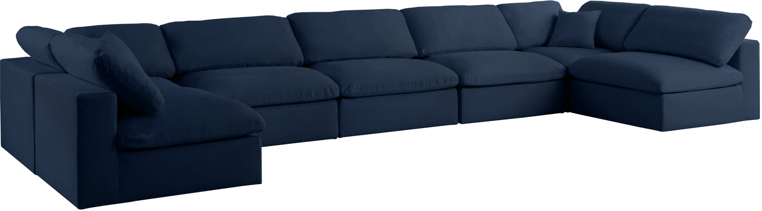 Serene Navy Linen Textured Fabric Deluxe Comfort Modular Sectional