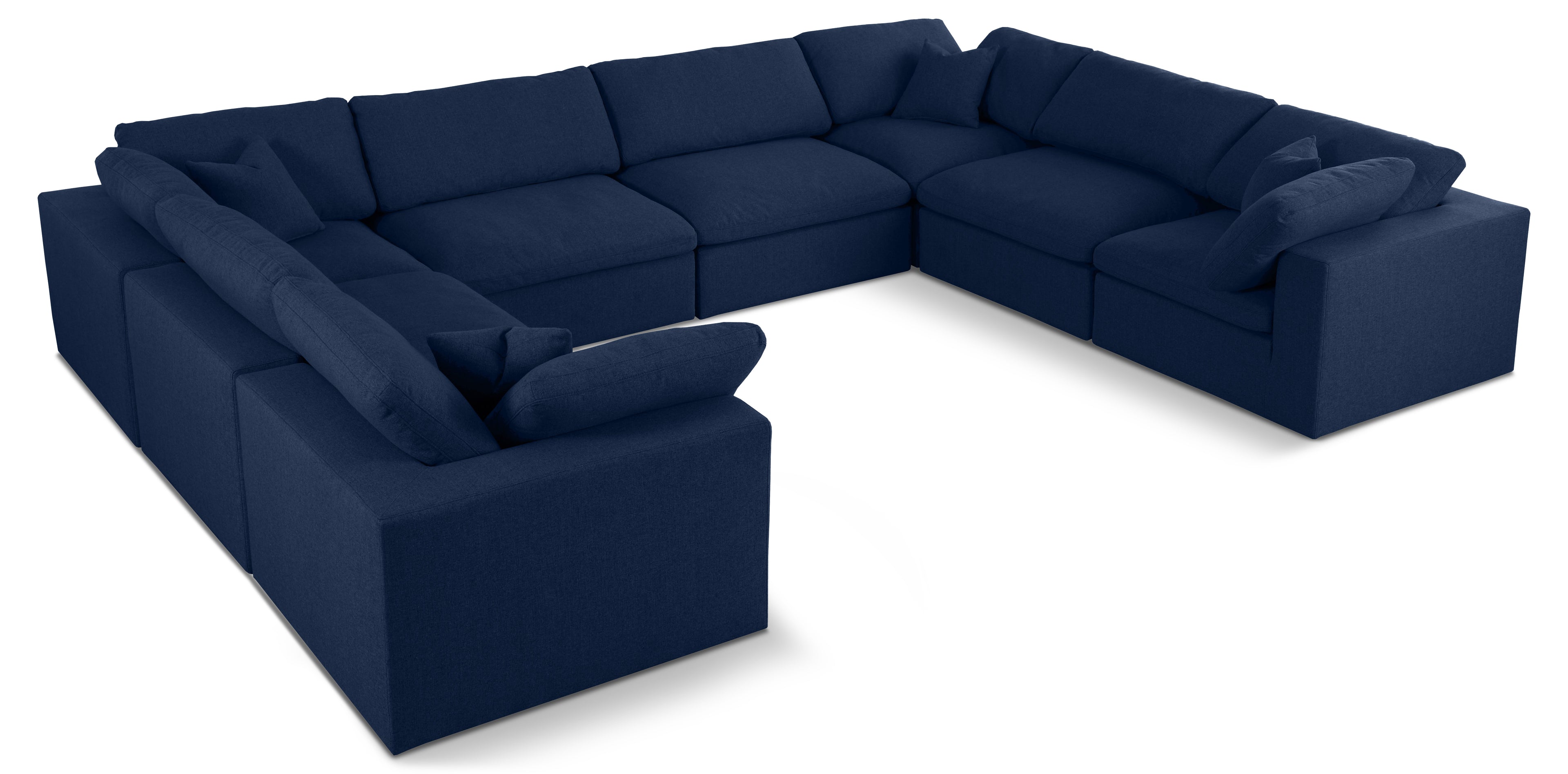 Serene Navy Linen Textured Fabric Deluxe Comfort Modular Sectional