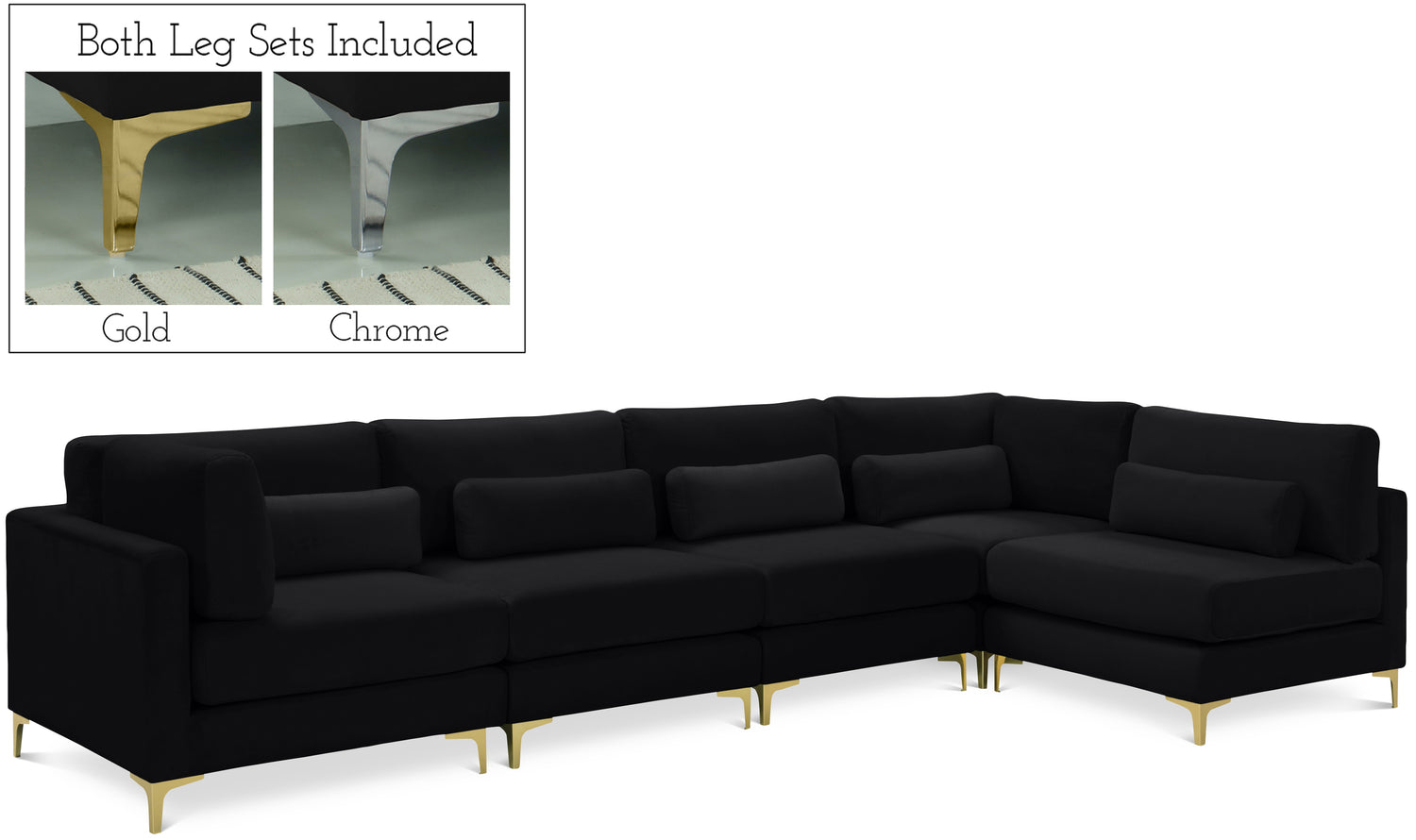 Julia Black Velvet Modular Sectional (5 Boxes)