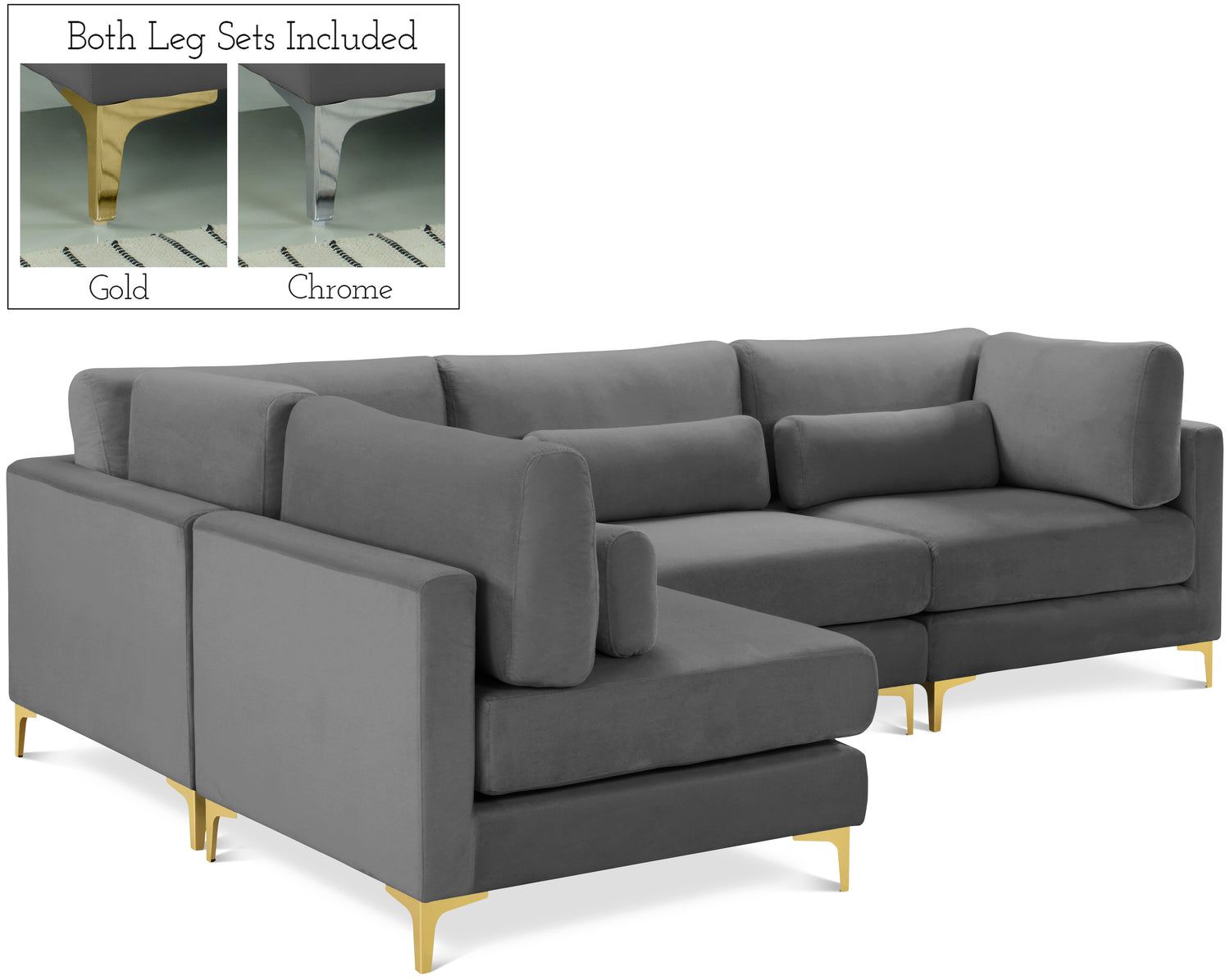 Julia Grey Velvet Modular Sectional (4 Boxes)