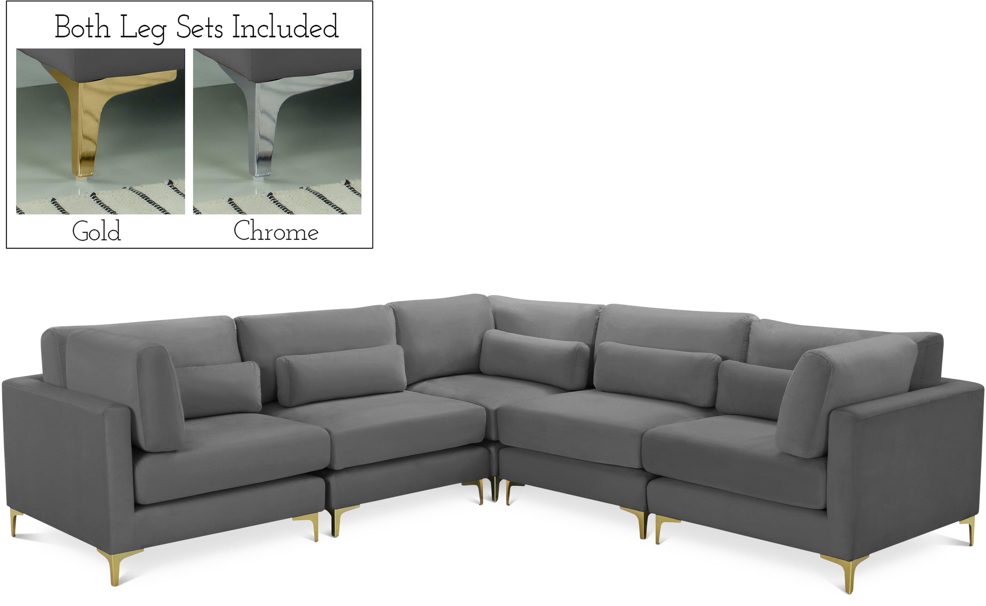 Julia Grey Velvet Modular Sectional (5 Boxes)