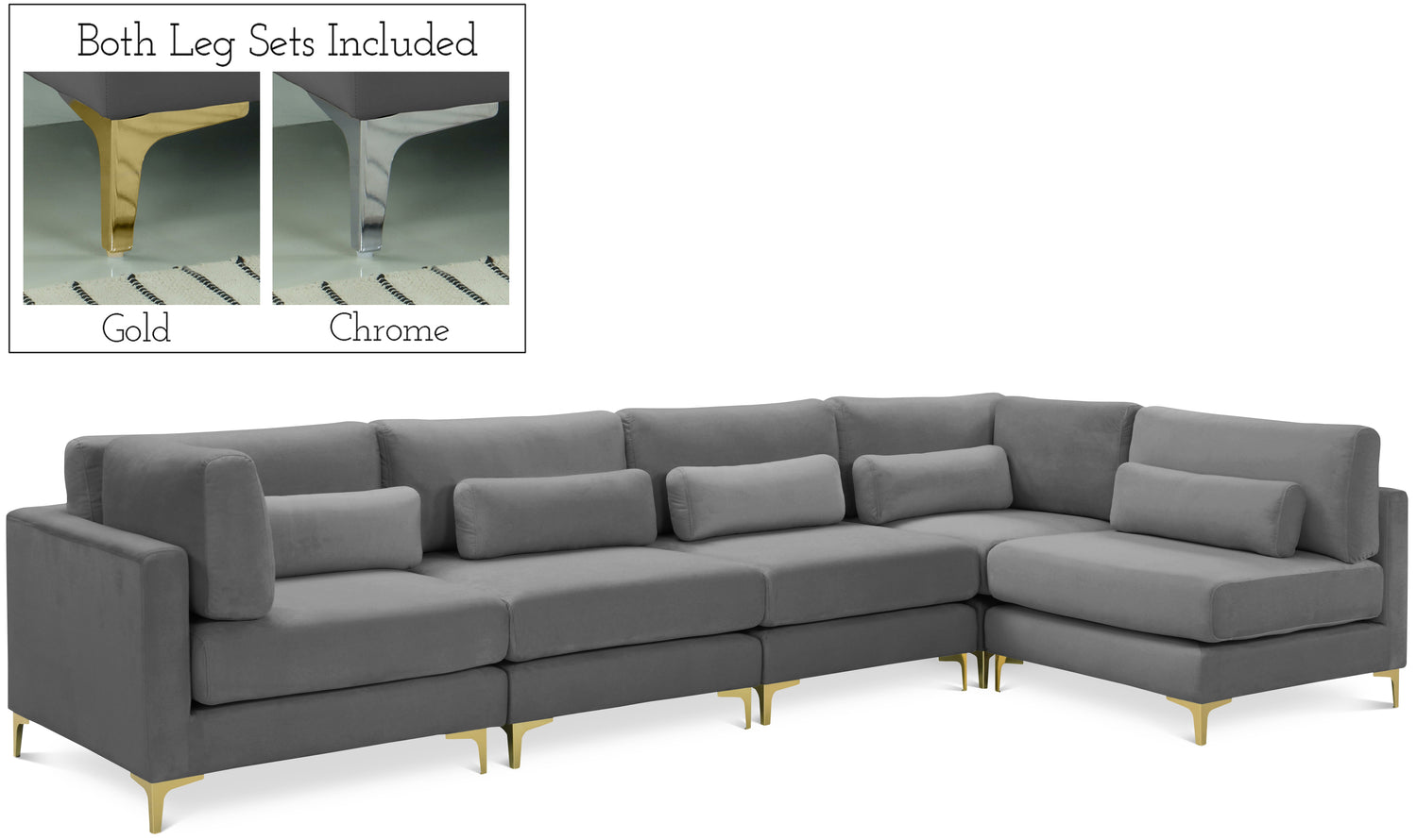 Julia Grey Velvet Modular Sectional (5 Boxes)