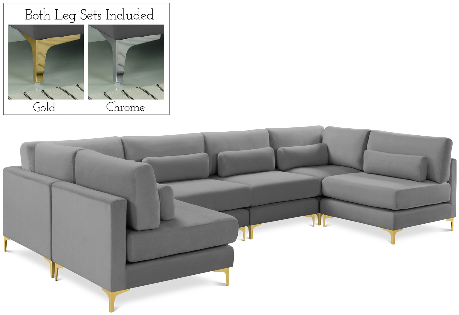 Julia Grey Velvet Modular Sectional (6 Boxes)