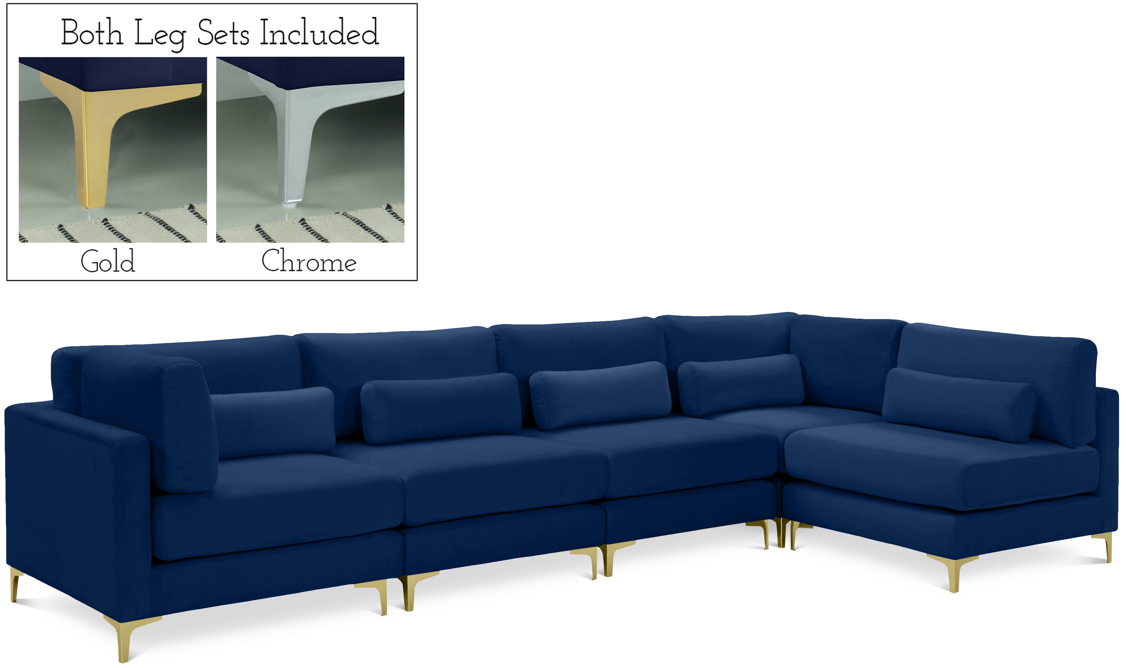 Julia Navy Velvet Modular Sectional (5 Boxes)