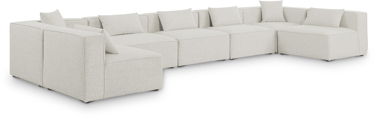 Cube Cream Durable Linen Textured Modular Sectional