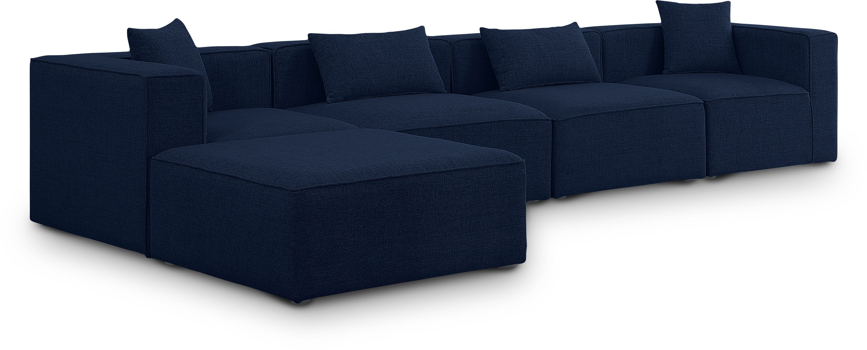 Cube Navy Durable Linen Textured Modular Sectional