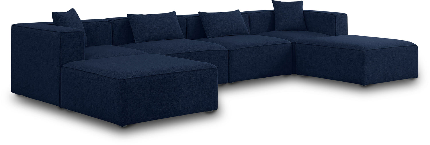 Cube Navy Durable Linen Textured Modular Sectional