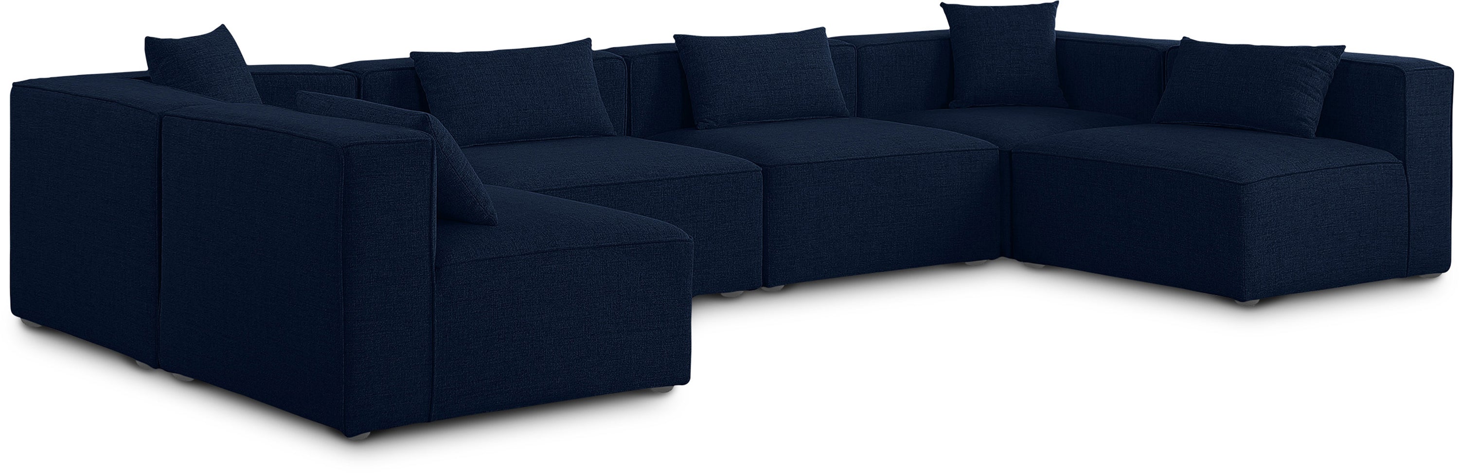 Cube Navy Durable Linen Textured Modular Sectional