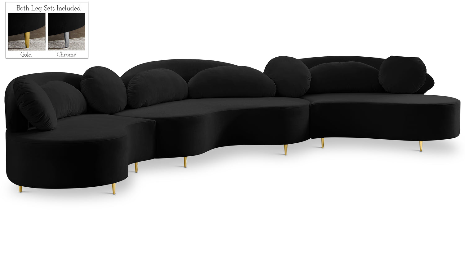 Vivacious Black Velvet 3pc. Sectional (3 Boxes)