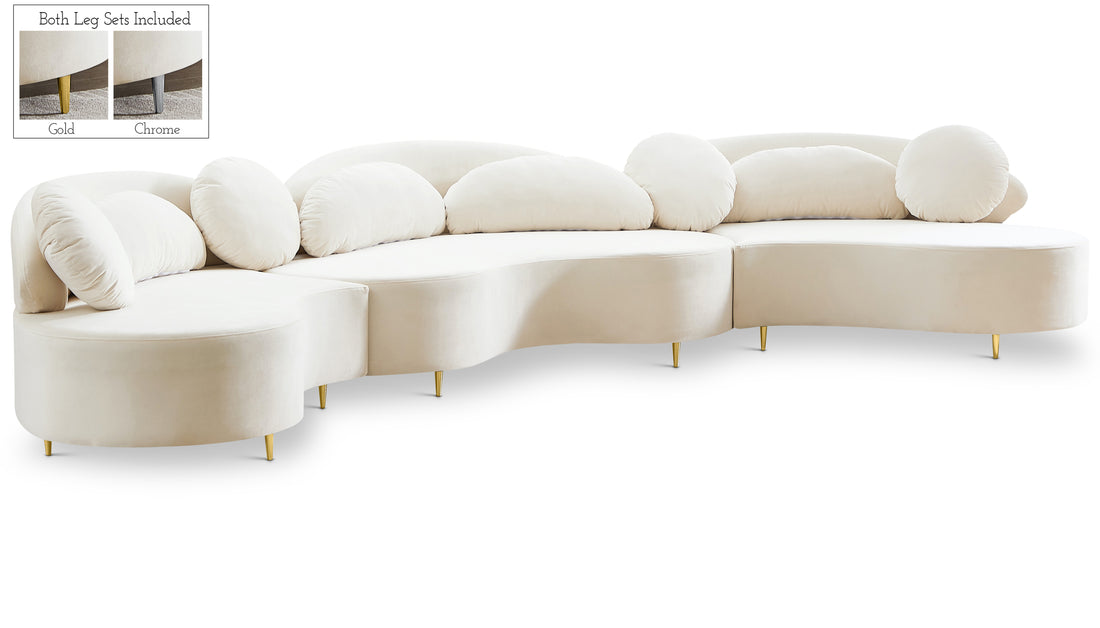 Vivacious Cream Velvet 3pc. Sectional (3 Boxes)