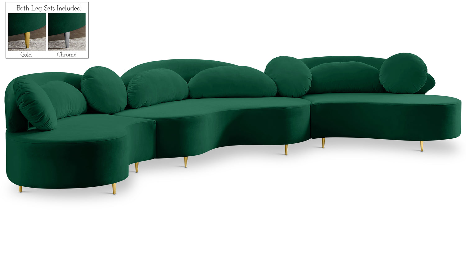 Vivacious Green Velvet 3pc. Sectional (3 Boxes)