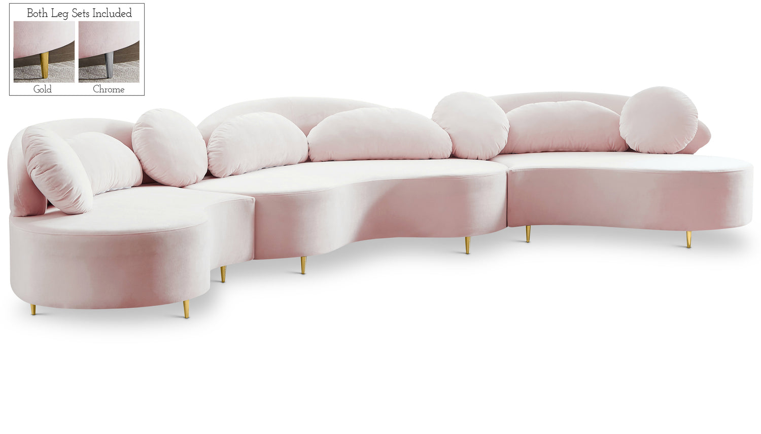 Vivacious Pink Velvet 3pc. Sectional (3 Boxes)