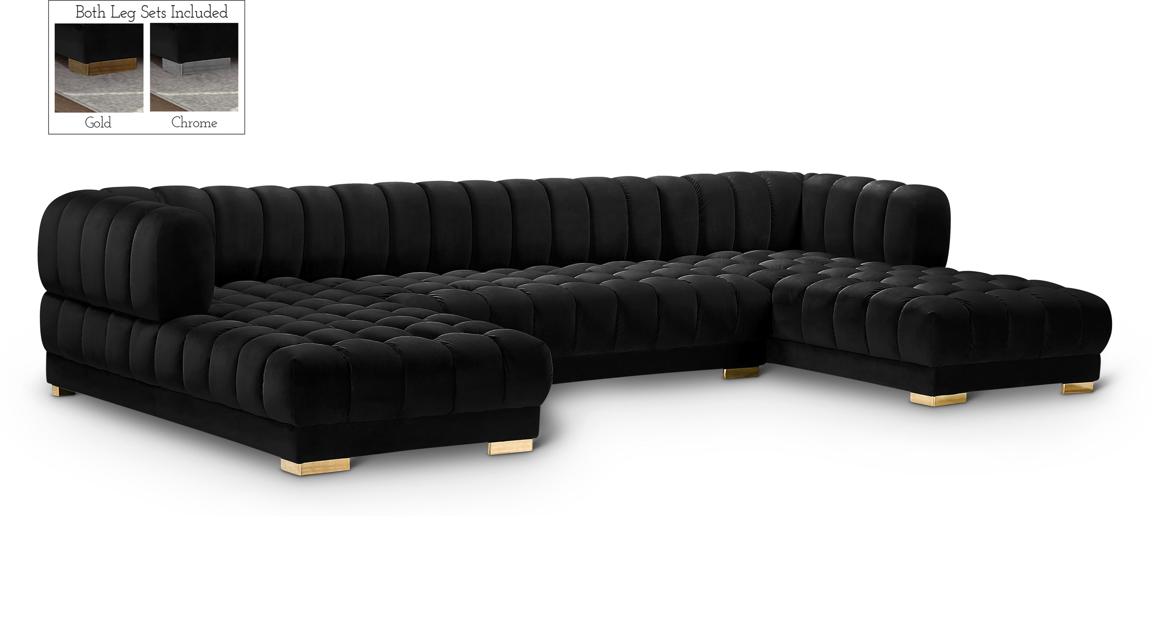 Gwen Black Velvet 3pc. Sectional (3 Boxes)