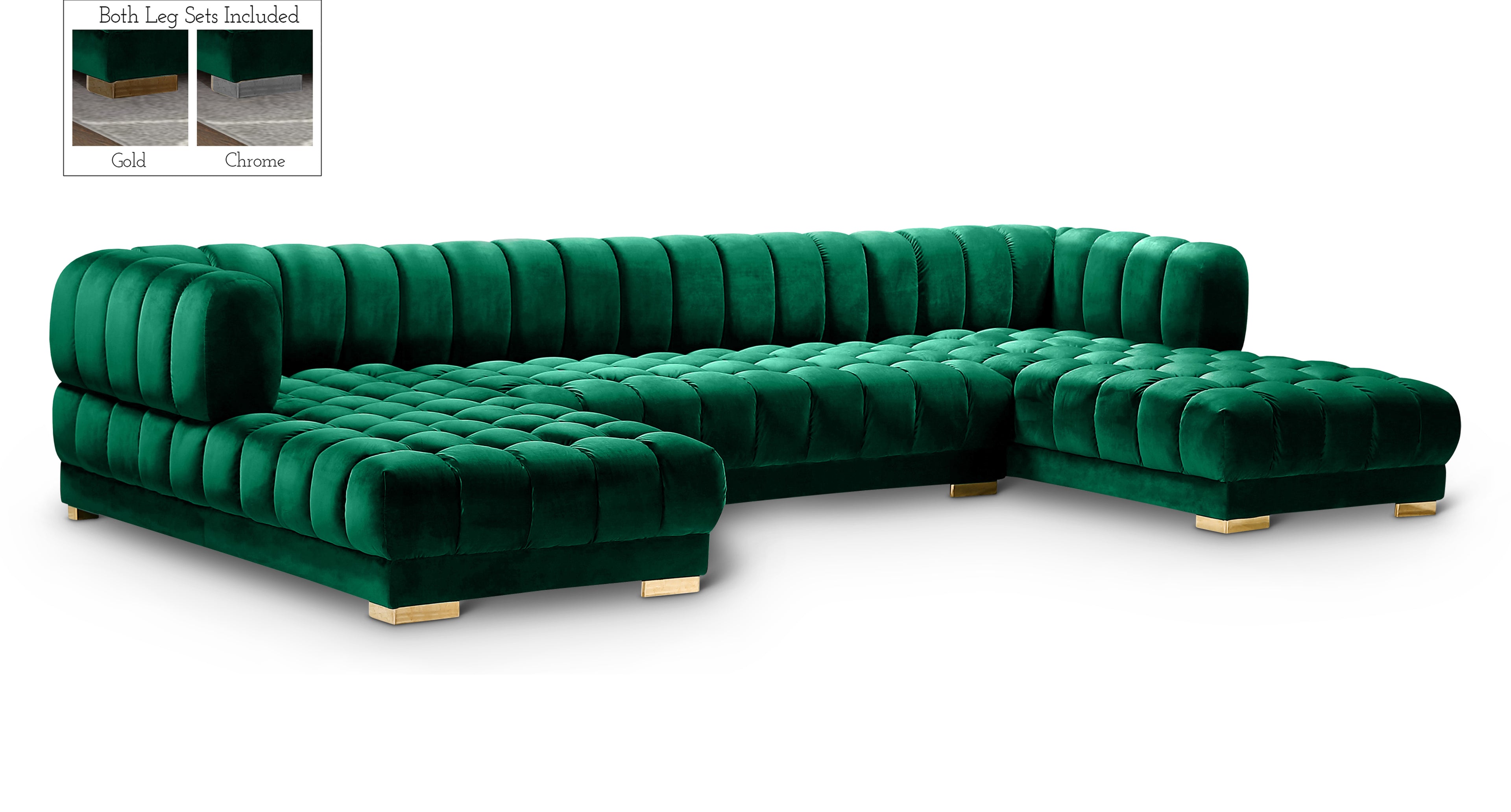 Gwen Green Velvet 3pc. Sectional (3 Boxes)