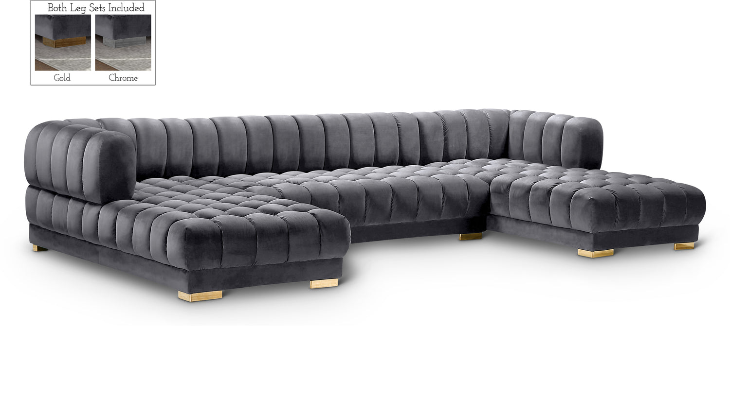 Gwen Grey Velvet 3pc. Sectional (3 Boxes)