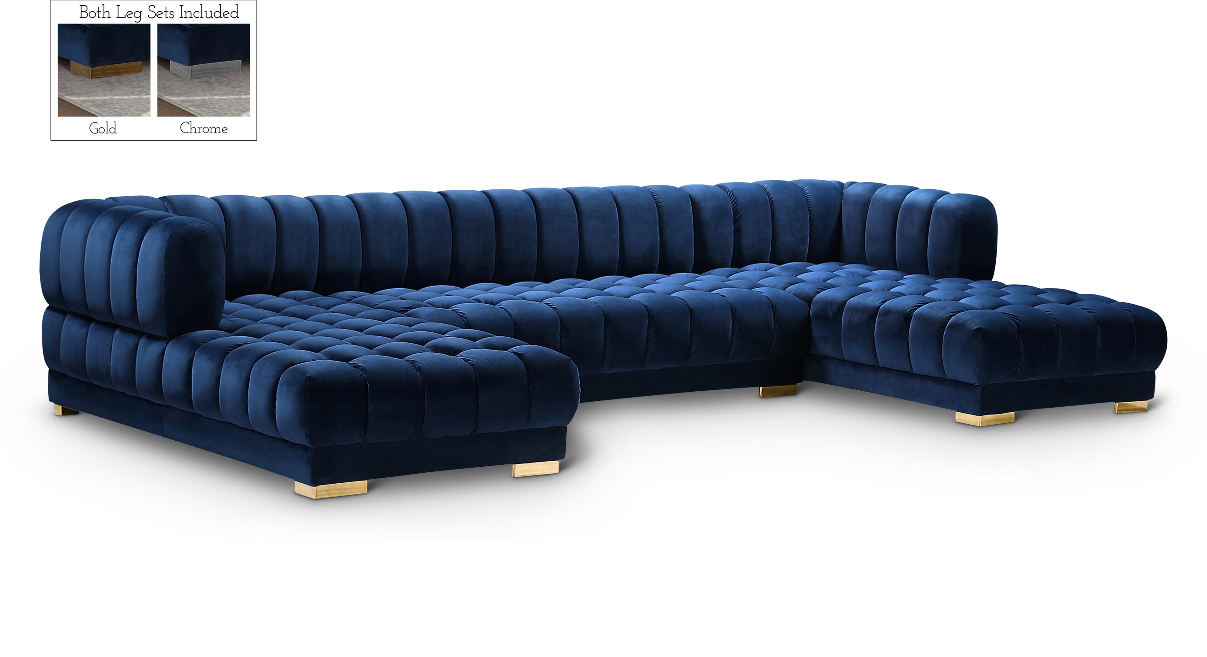 Gwen Navy Velvet 3pc. Sectional (3 Boxes)