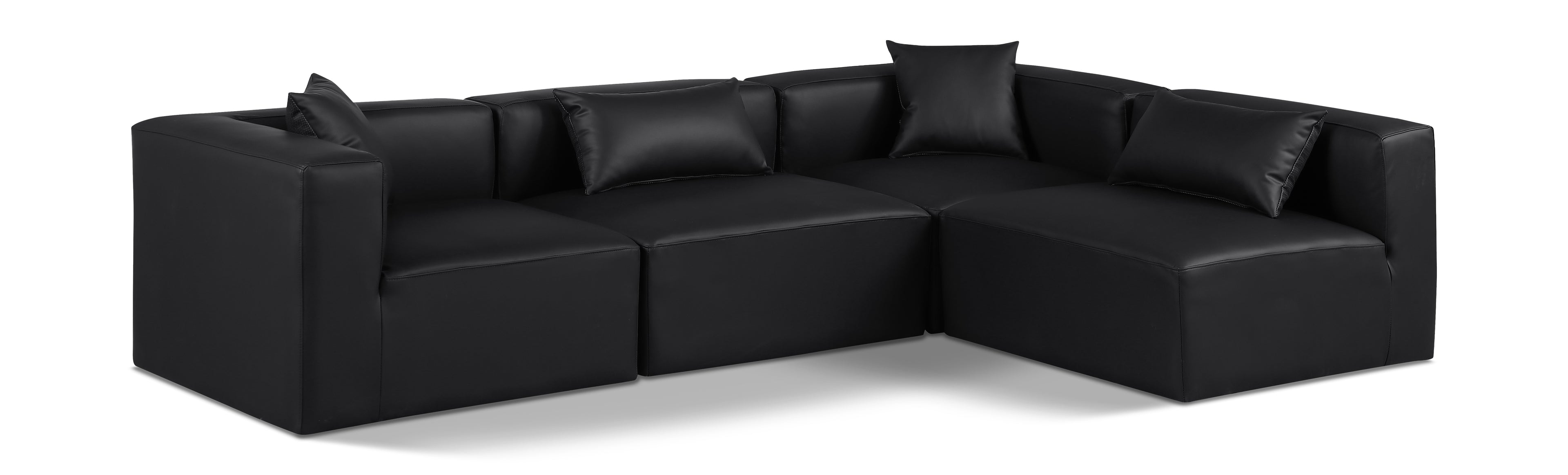 Cube Black Vegan Leather Modular Sectional