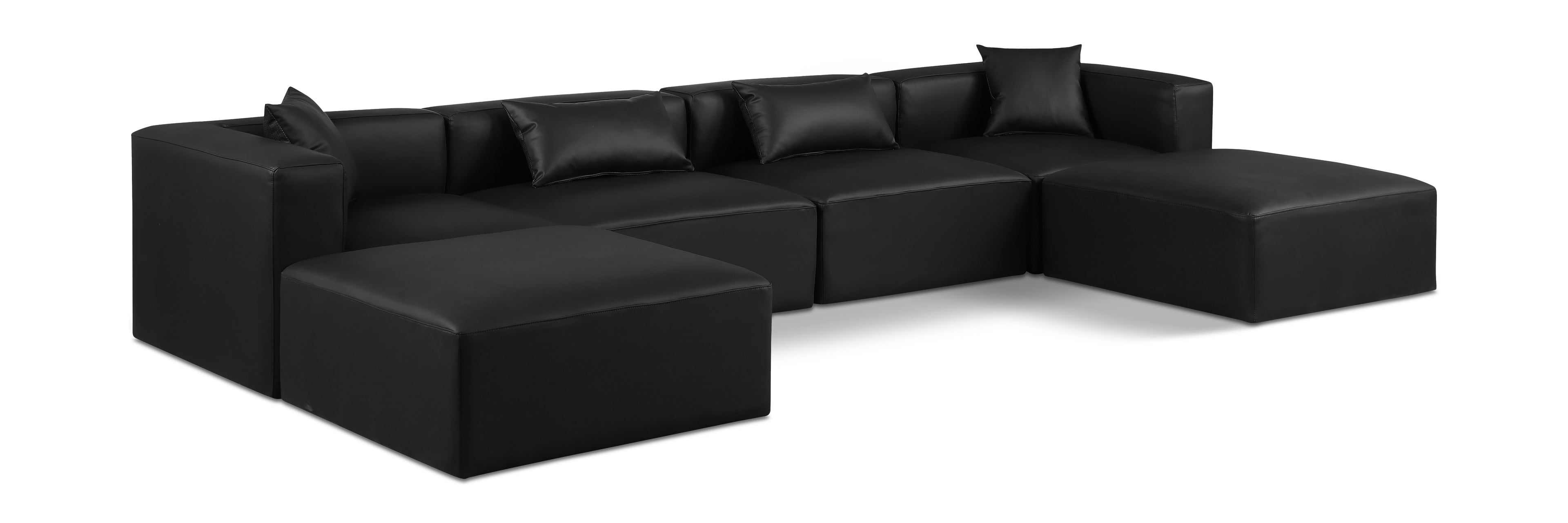 Cube Black Vegan Leather Modular Sectional