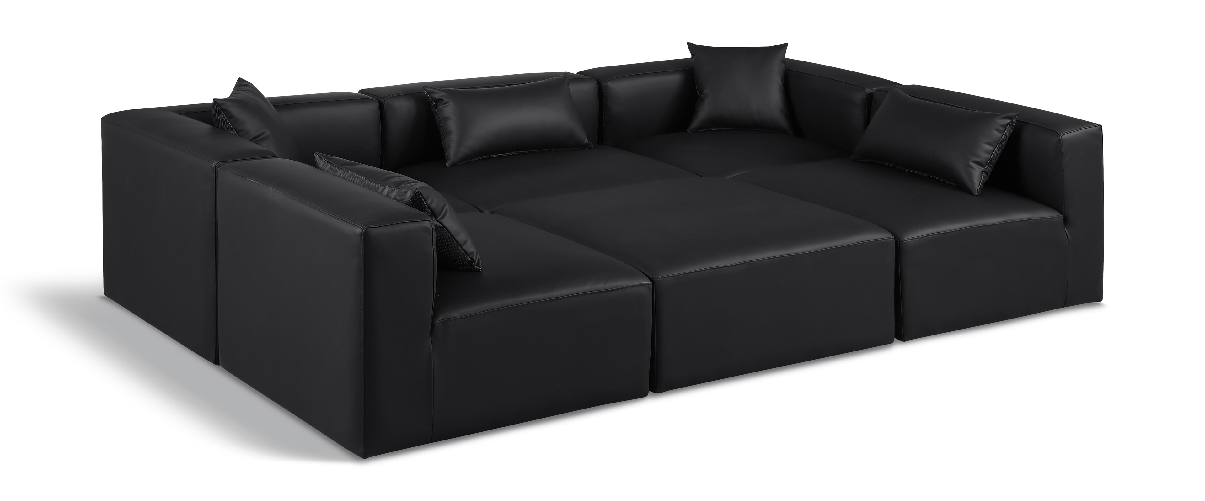 Cube Black Vegan Leather Modular Sectional