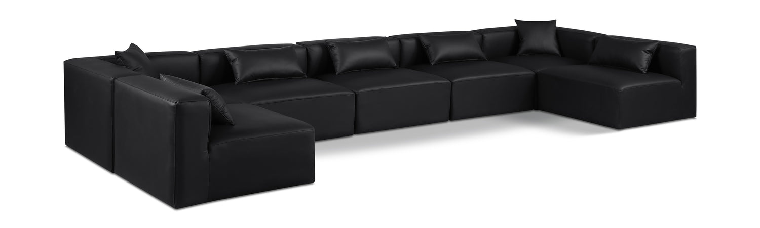 Cube Black Vegan Leather Modular Sectional