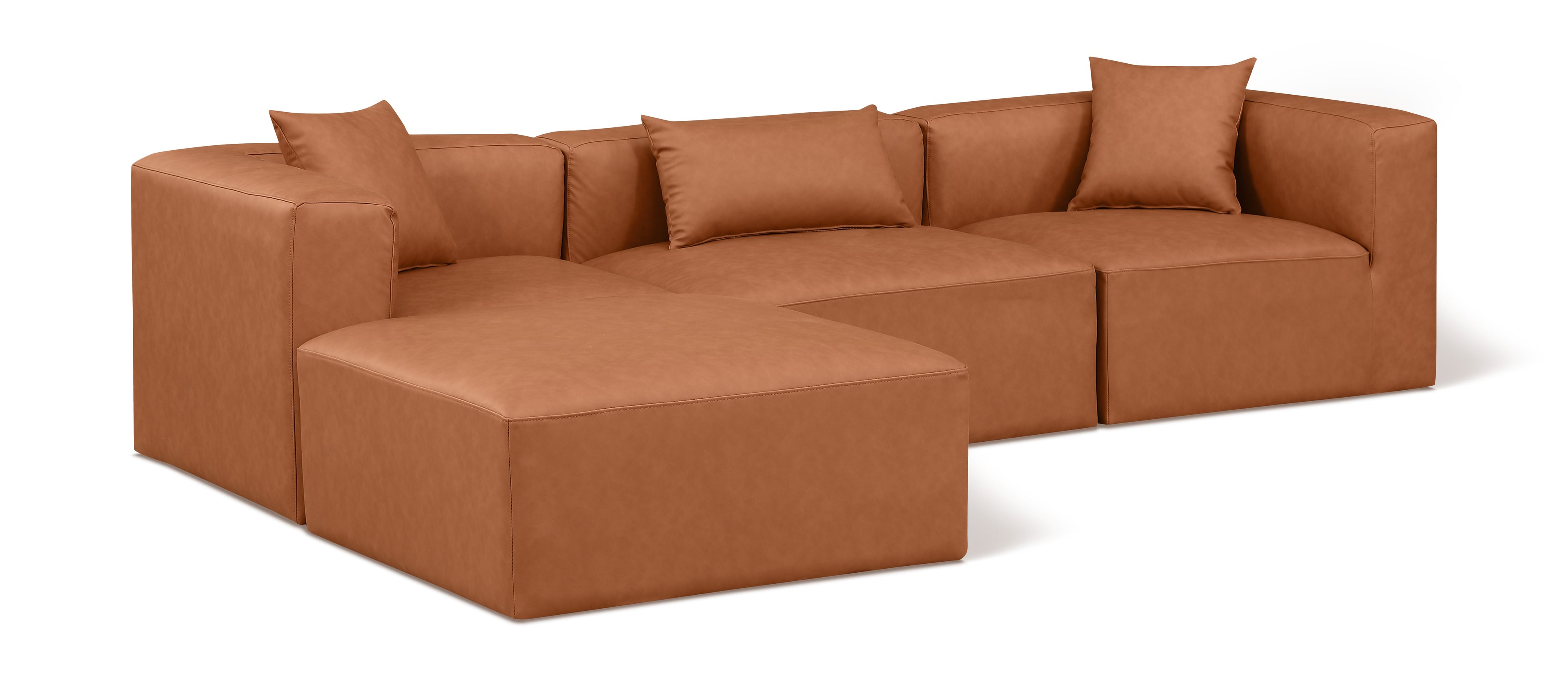 Cube Cognac Vegan Leather Modular Sectional