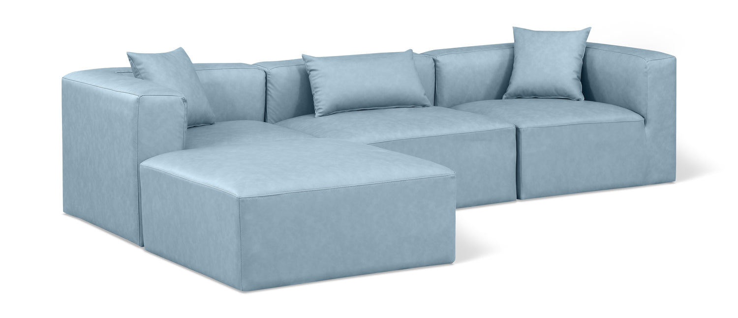 Cube Light Blue Vegan Leather Modular Sectional