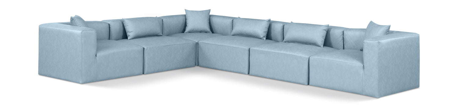 Cube Light Blue Vegan Leather Modular Sectional