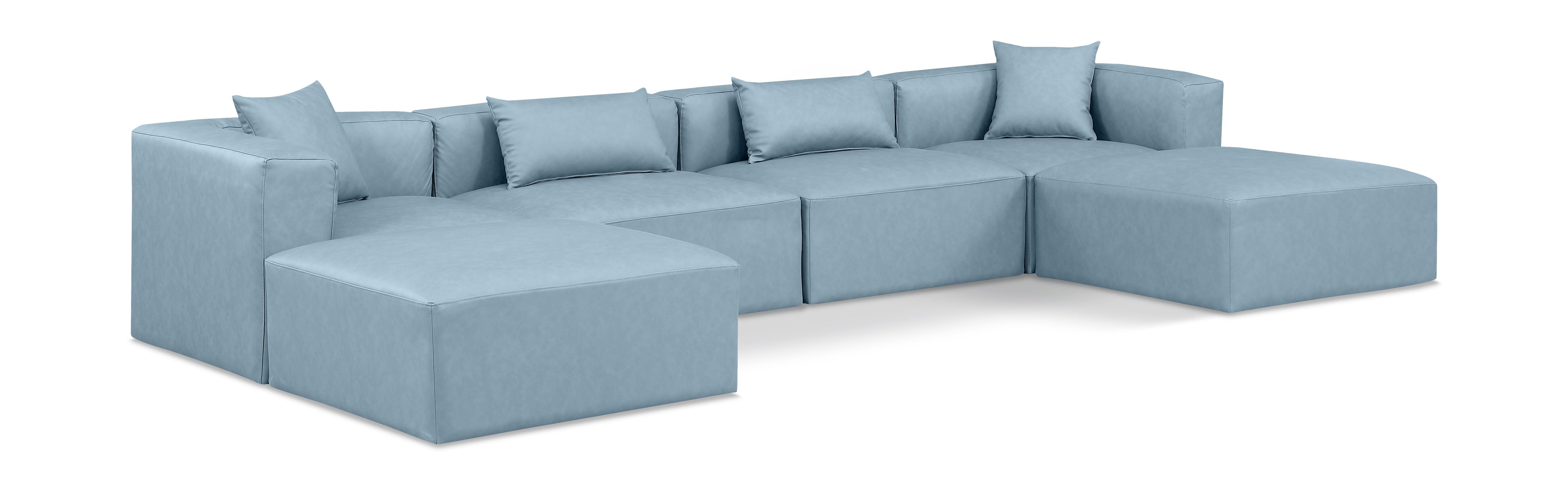 Cube Light Blue Vegan Leather Modular Sectional