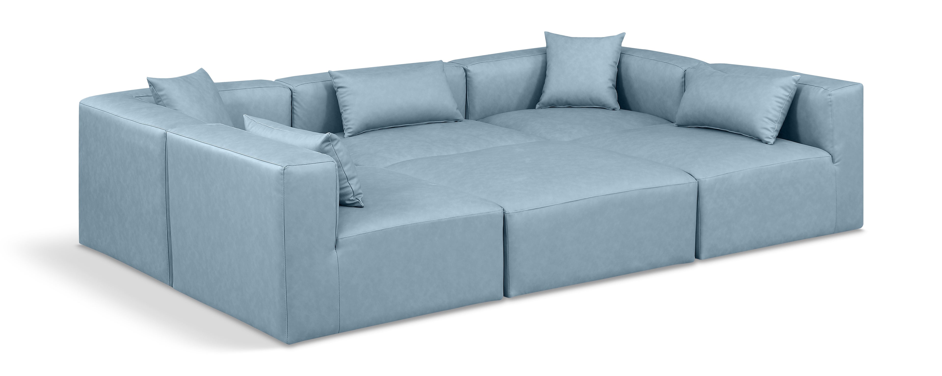 Cube Light Blue Vegan Leather Modular Sectional