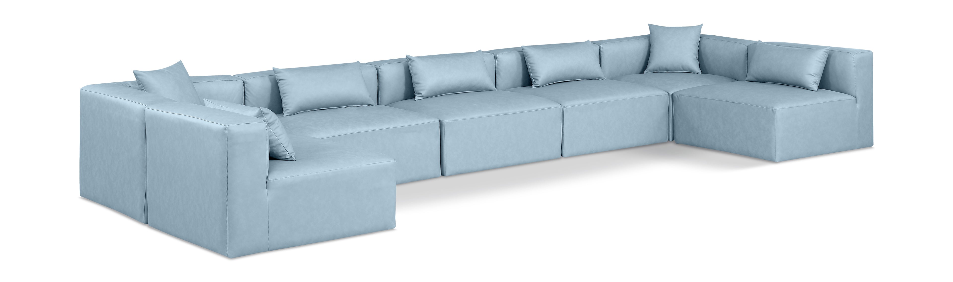 Cube Light Blue Vegan Leather Modular Sectional