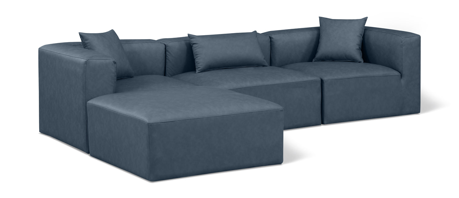 Cube Navy Blue Vegan Leather Modular Sectional