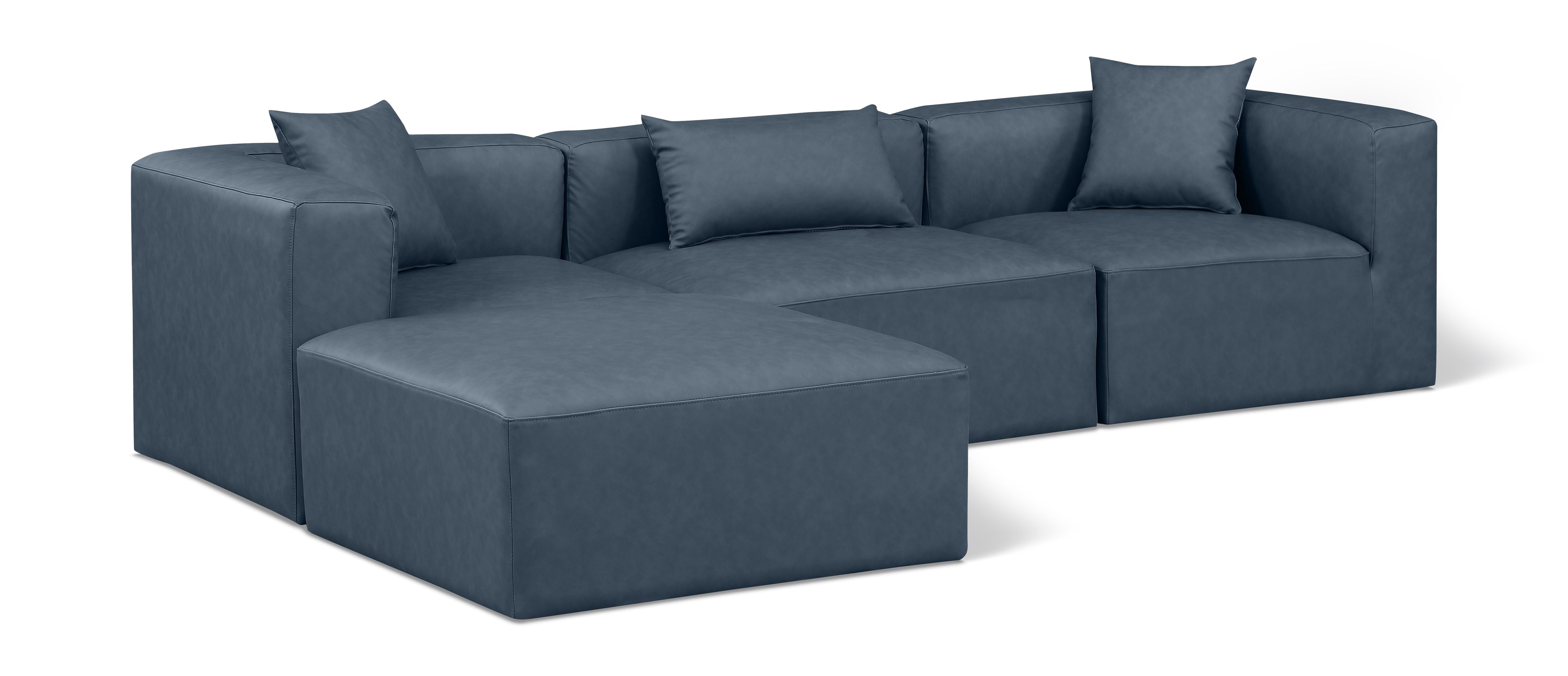 Cube Navy Blue Vegan Leather Modular Sectional