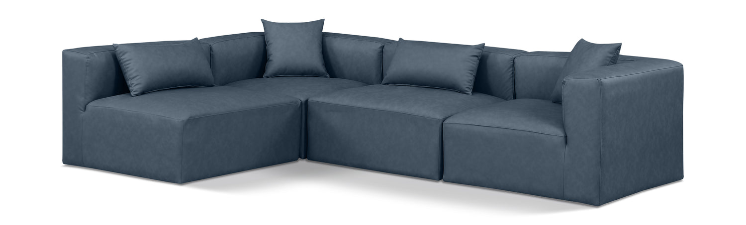 Cube Navy Blue Vegan Leather Modular Sectional