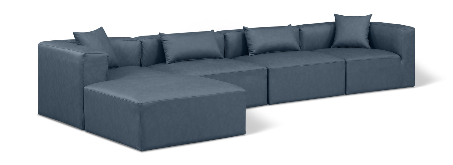 Cube Navy Blue Vegan Leather Modular Sectional