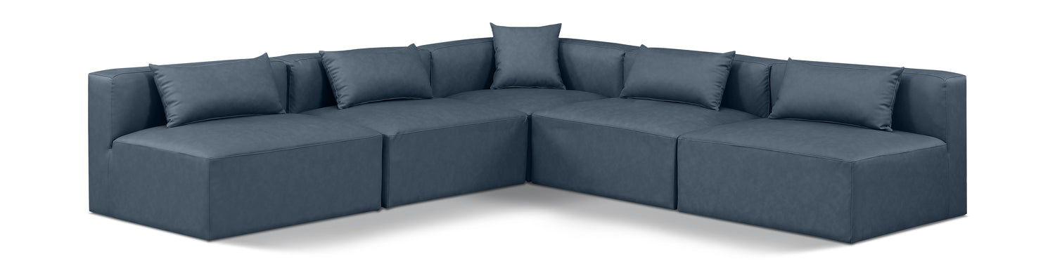 Cube Navy Blue Vegan Leather Modular Sectional