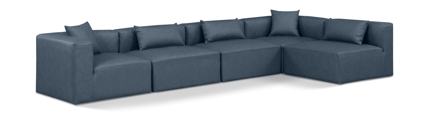 Cube Navy Blue Vegan Leather Modular Sectional