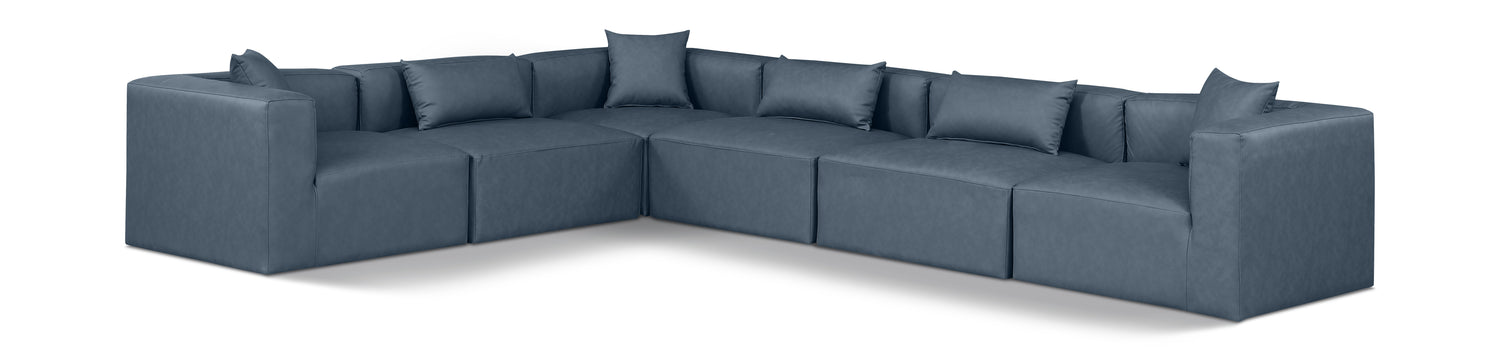 Cube Navy Blue Vegan Leather Modular Sectional