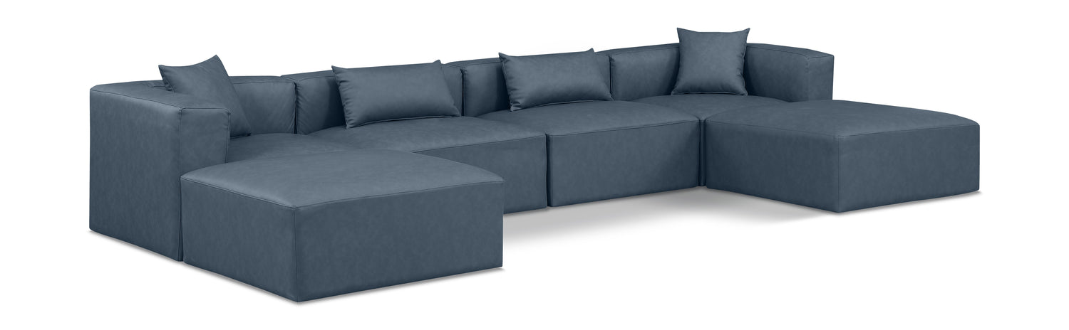 Cube Navy Blue Vegan Leather Modular Sectional