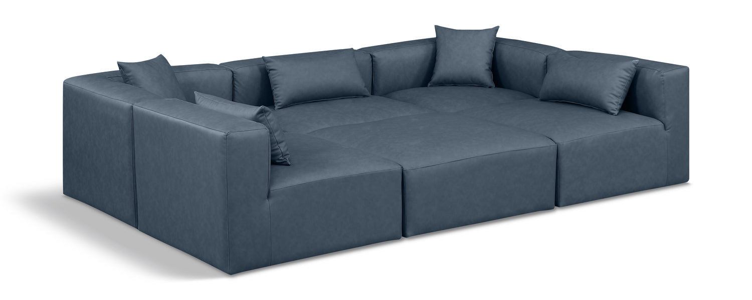 Cube Navy Blue Vegan Leather Modular Sectional