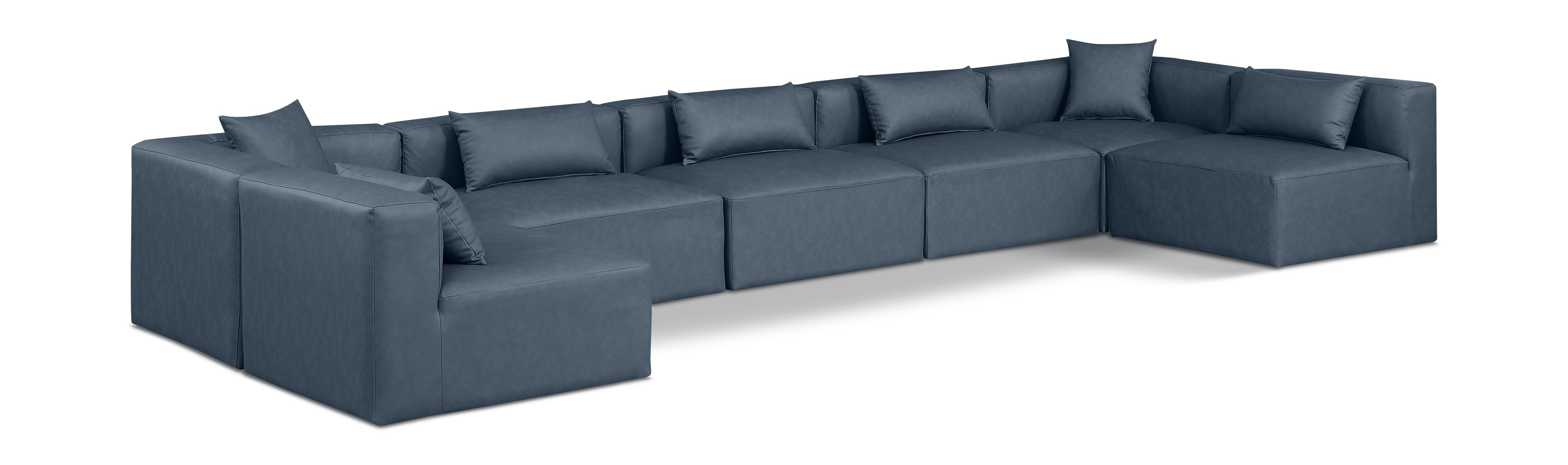 Cube Navy Blue Vegan Leather Modular Sectional