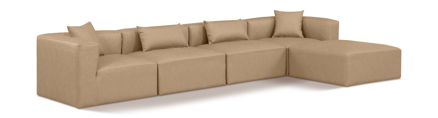 Cube Tan Vegan Leather Modular Sectional