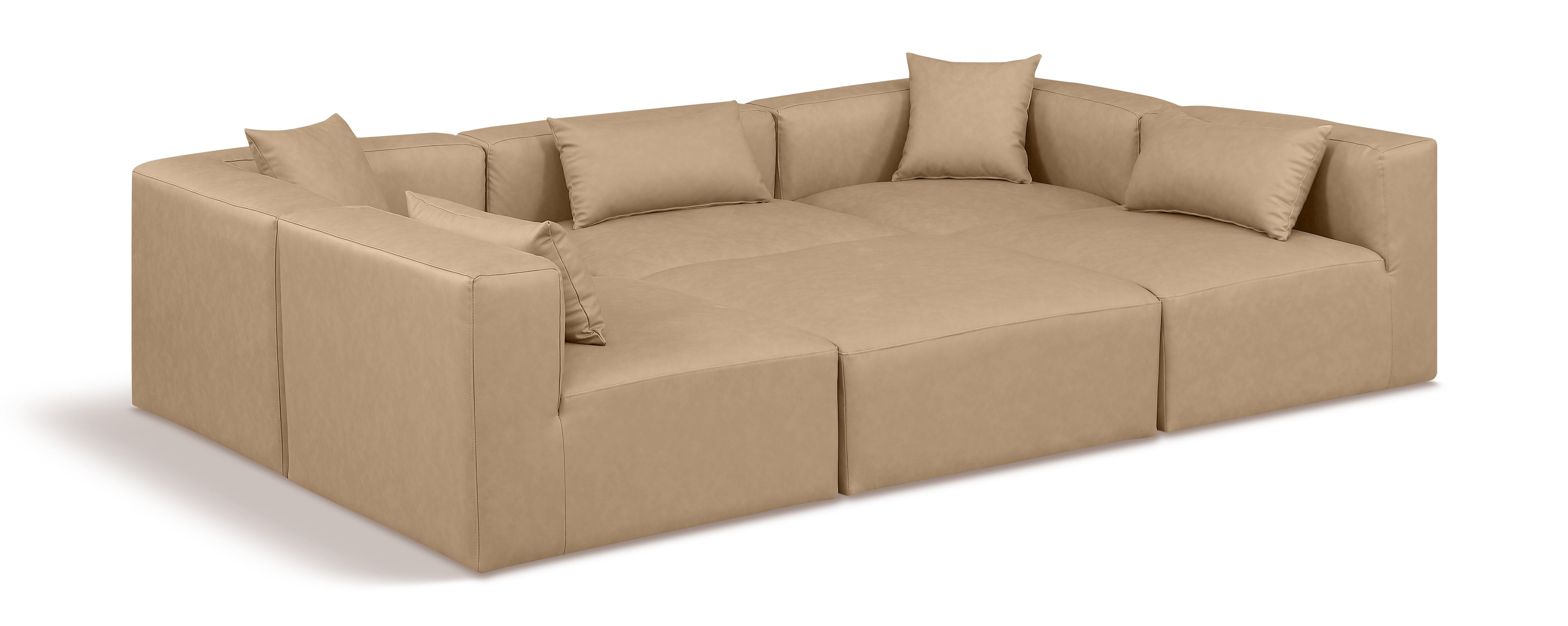 Cube Tan Vegan Leather Modular Sectional