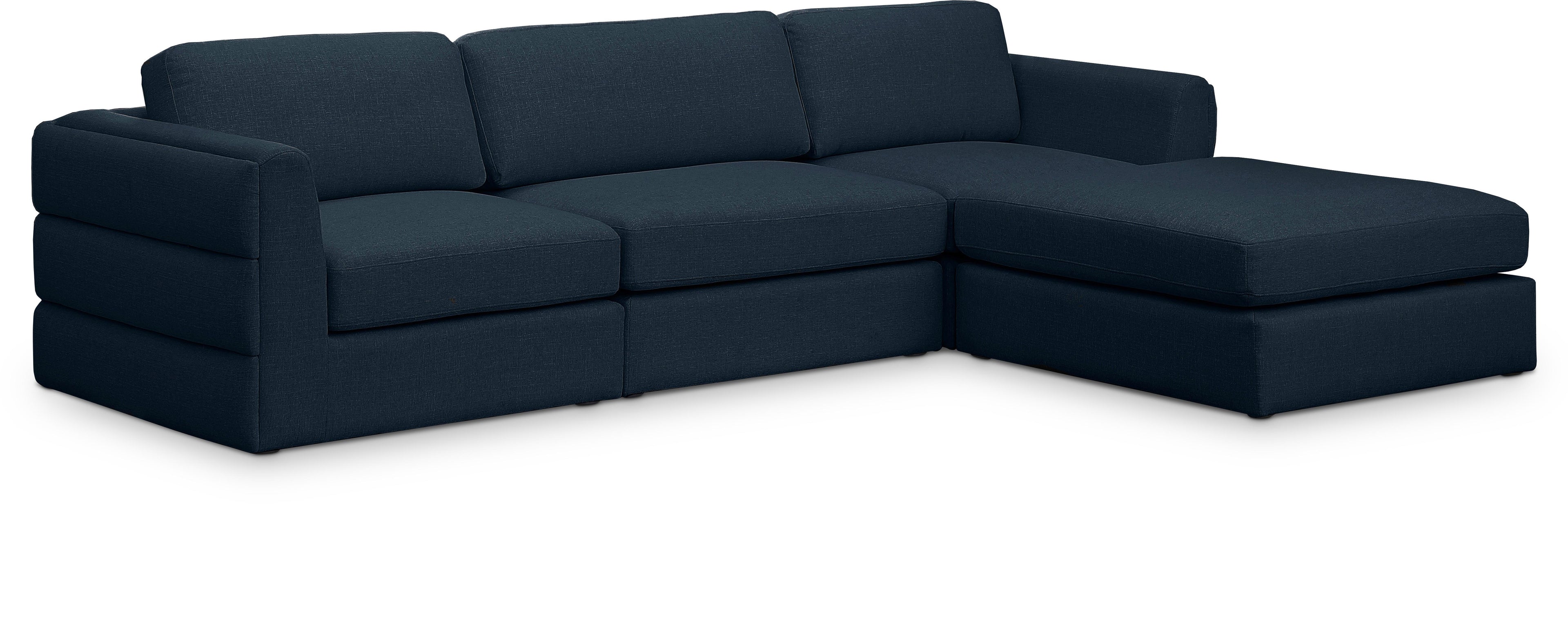 Beckham Navy Durable Linen Textured Fabric Modular Sectional