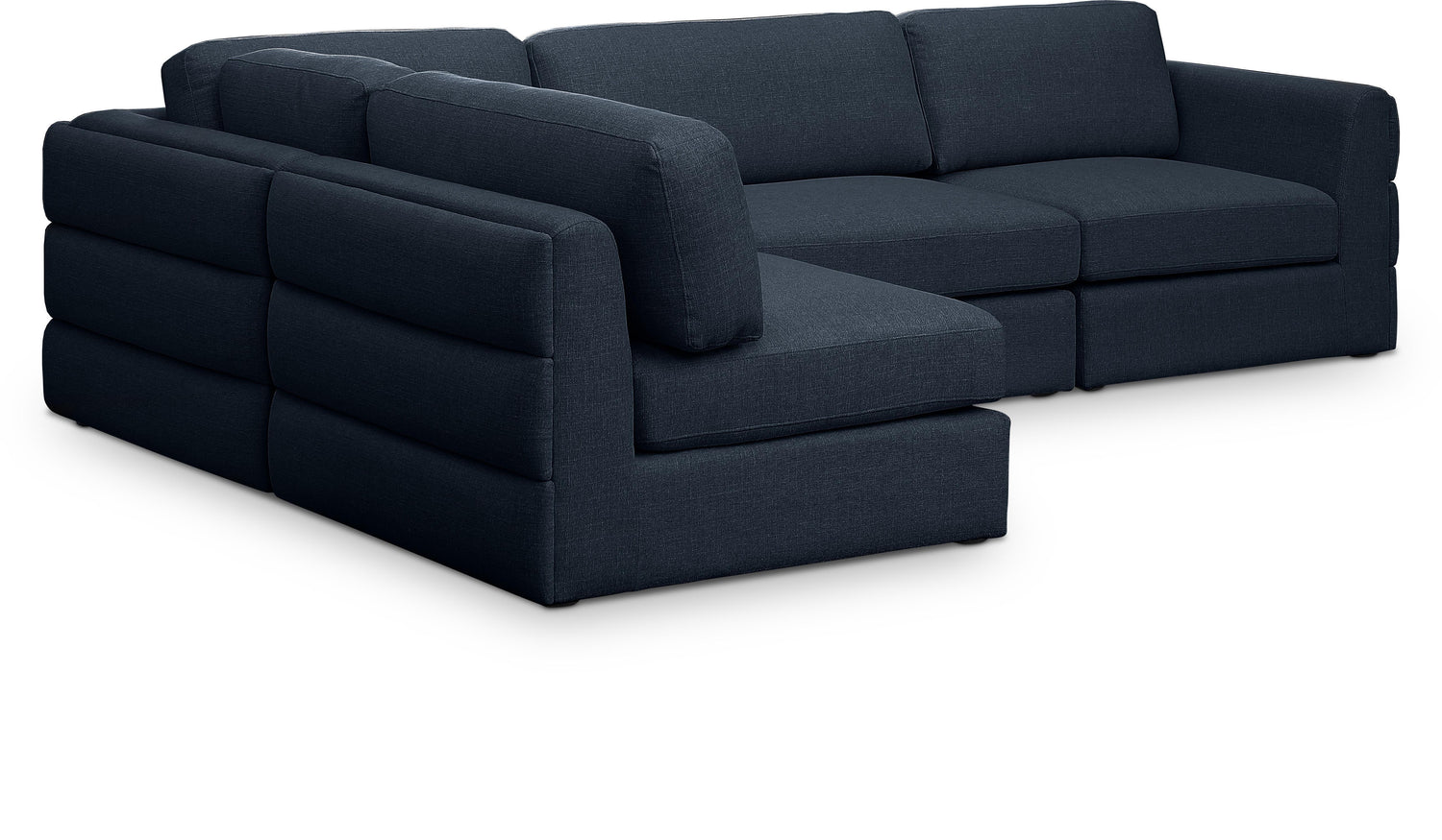 Beckham Navy Durable Linen Textured Fabric Modular Sectional