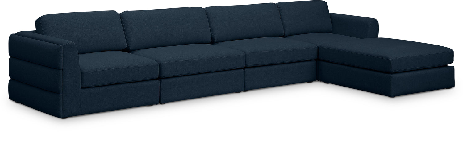 Beckham Navy Durable Linen Textured Fabric Modular Sectional