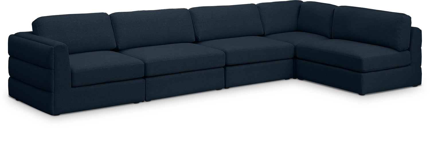 Beckham Navy Durable Linen Textured Fabric Modular Sectional