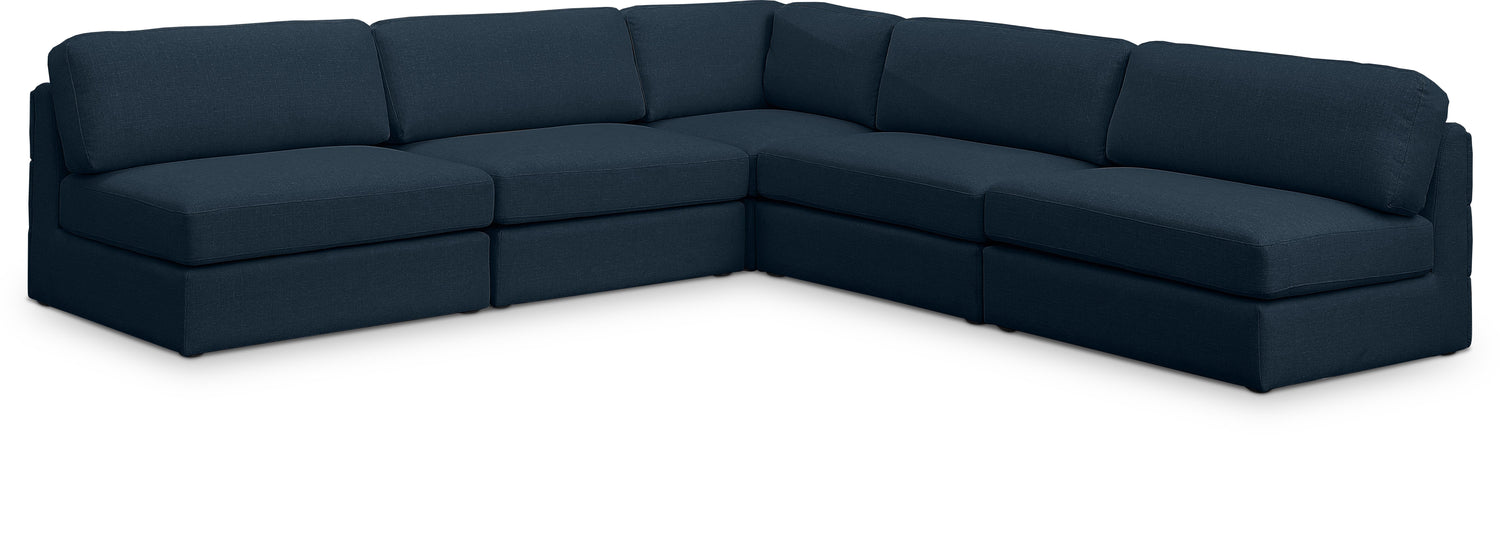 Beckham Navy Durable Linen Textured Fabric Modular Sectional