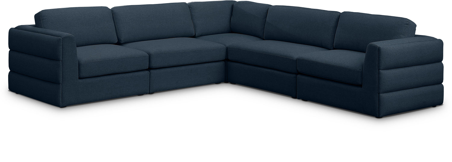 Beckham Navy Durable Linen Textured Fabric Modular Sectional